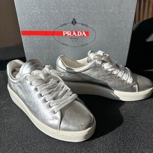Prada silver metallic sneakers size 6